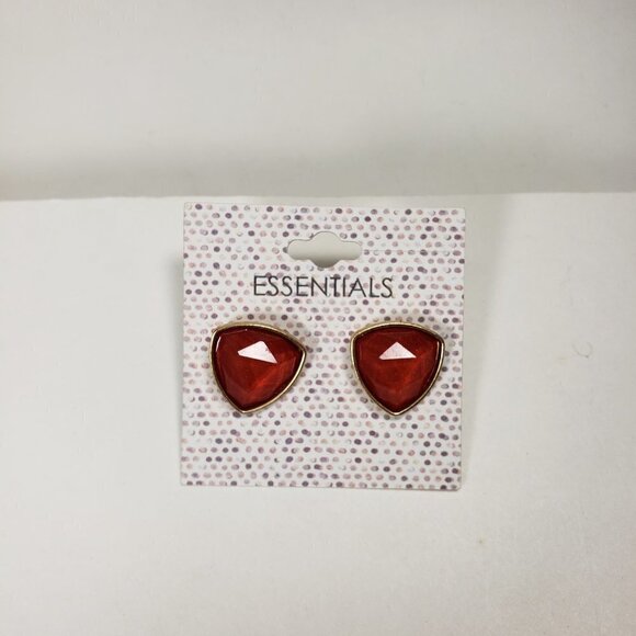 Bold Red Triangle Stud Earrings – Gold tone Geometric Statement Studs for Women - Picture 4 of 7